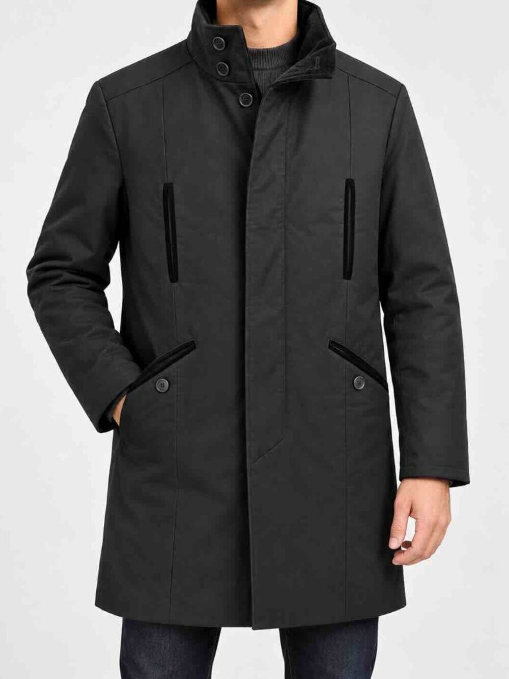 H&M Men Black Military Utility Coat Stand Collar 38R EU 48